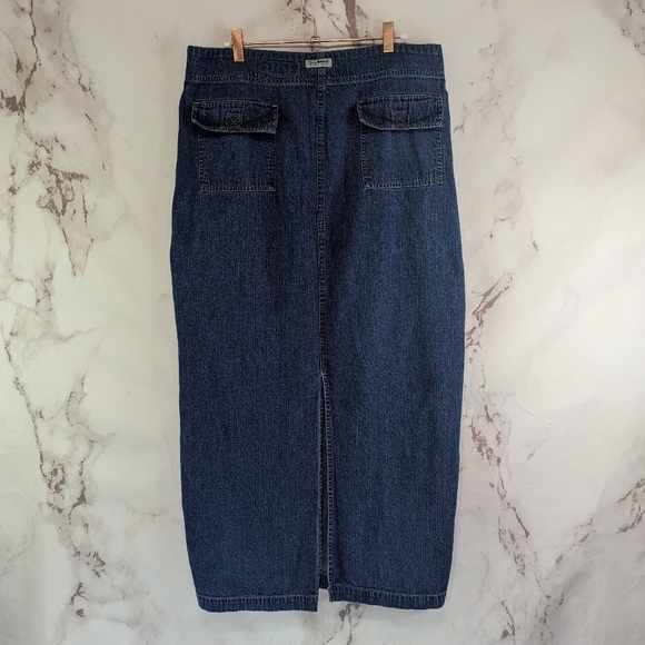 Vintage 90s Denim Maxi Skirt Women 14 Large Medium Jean Midi Long Eddie Bauer - Picture 1 of 10